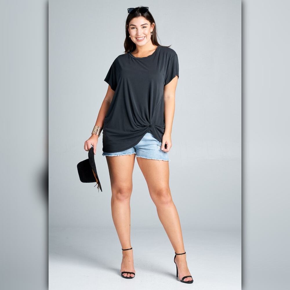 A482-A • Black Modal Side Twist Tunic Top